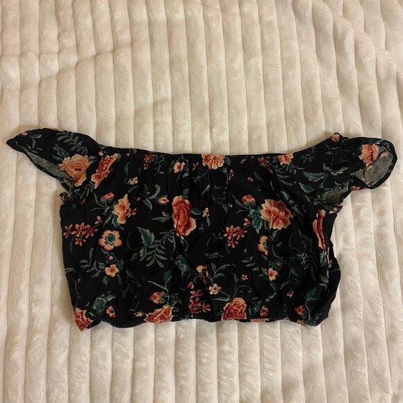 🌺 Floral Printed Forever 21 Off-Shoulder Crop Top - Picture 1 of 3